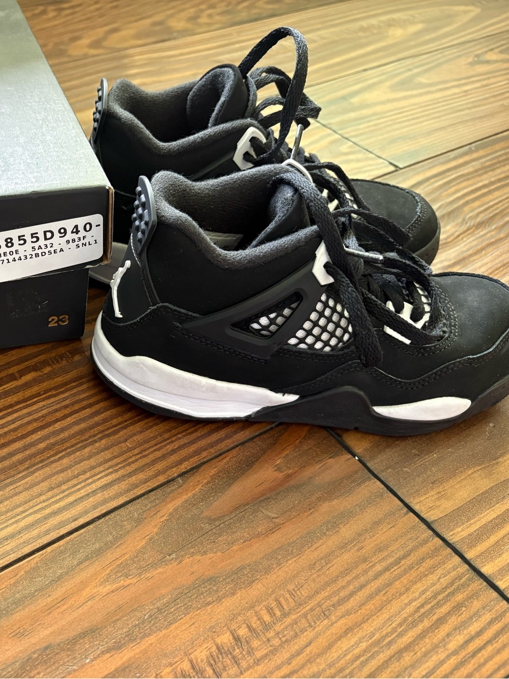 Jordan 4 Retro PS Kids Black and White High-Top Sneakers
